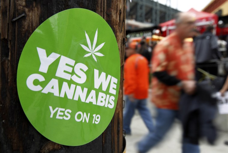 A sticker to support proposition 19, a measure to legalize marijuana in the state of California, is seen on a power pole in San Francisco, California in this October 28, 2010 file photo.