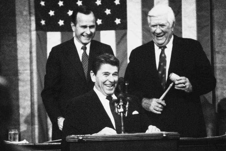 President Ronald Reagan receives applause prior to making his State of the Union Address, Jan. 25, 1983.