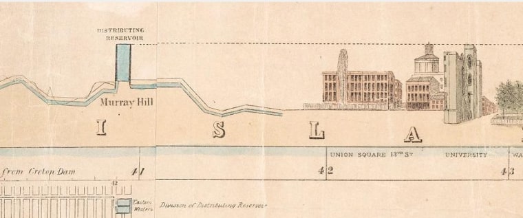 A detail from a profile of lower part of Croton Aqueduct, compiled under the direction of John B. Jervis, chief engineer, by Theophilus Schramke, published, at best guess, in 1843.
