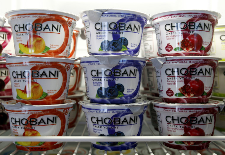 Cups of Chobani Yogurt at Chobani Greek Yogurt in South Edmeston, N.Y.