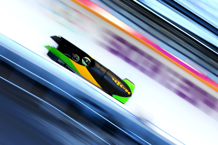 Winston Watts of Jamaica pilots a run during a Men's Two-man Bobsleigh training session, Feb. 13, 2014 at the Sanki Sliding Center in Sochi, Russia.
