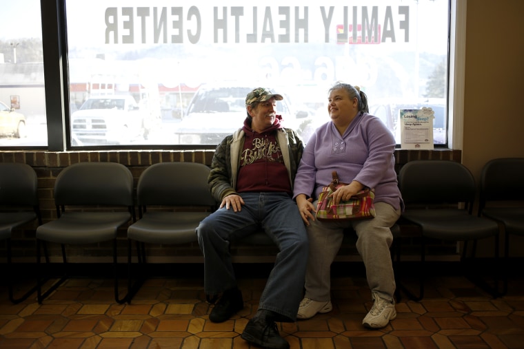 Doug and Mary Blair wait for an appointment at Breathitt County Family Health Center in Jackson, Ky, Jan. 21, 2014.