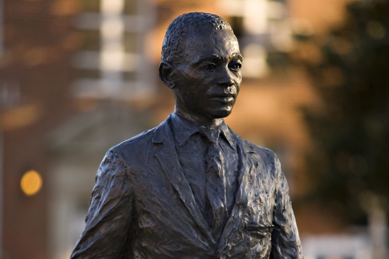 A statue of James H. Meredith is seen on the campus of  the University of Mississippi.