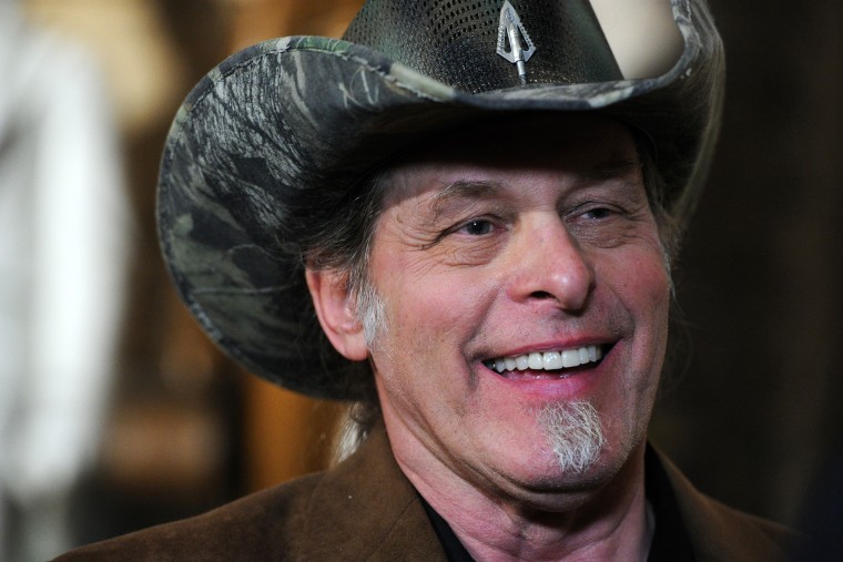 Ted Nugent speaks to reporters after President Obama's State of the Union Address, Feb. 12, 2013.