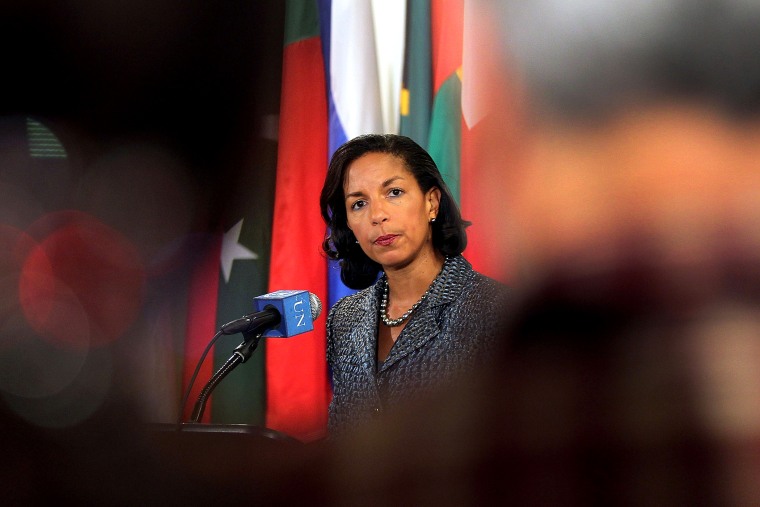 US Ambassador to the United Nations Susan Rice speaks to the media following a meeting, April 13, 2012, in New York, NY.