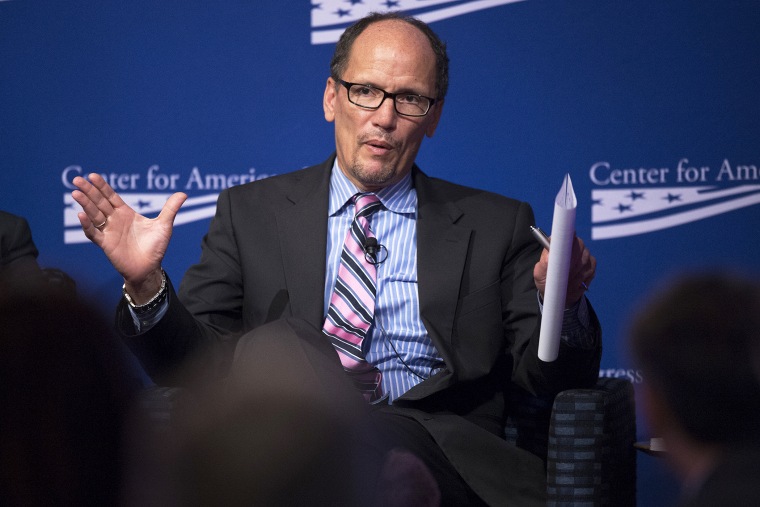 US Secretary of Labor Tom Perez speaks during the Center for American Progress Conference in Washington, Oct. 24, 2013.