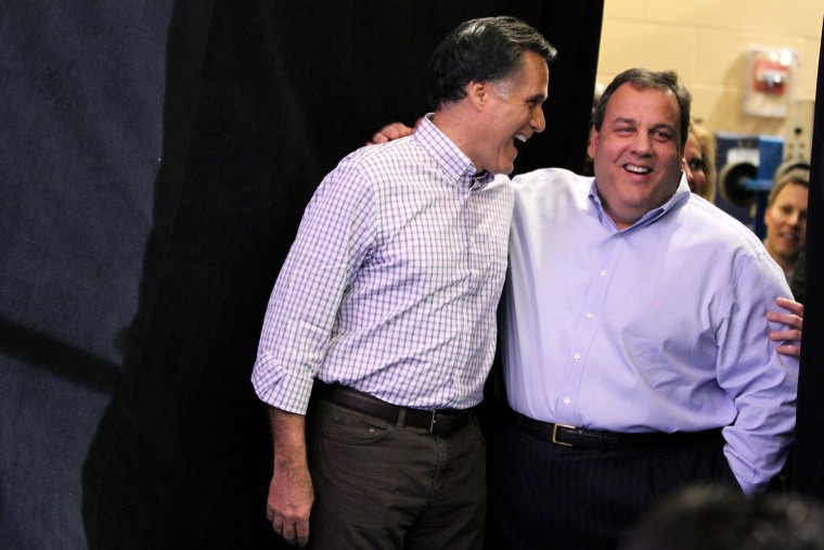 Republican Presidential candidate Mitt Romney campaigns in New Hampshire with NJ governor Chris Christie in 2012.