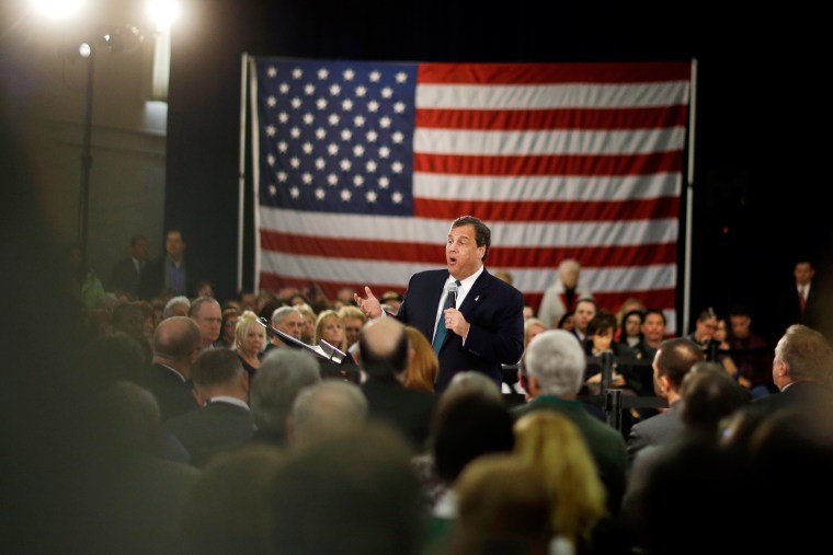 New Jersey Gov. Chris Christie addresses a gathering at a town hall meeting Feb. 26, 2014, in Long Hill, N.J.