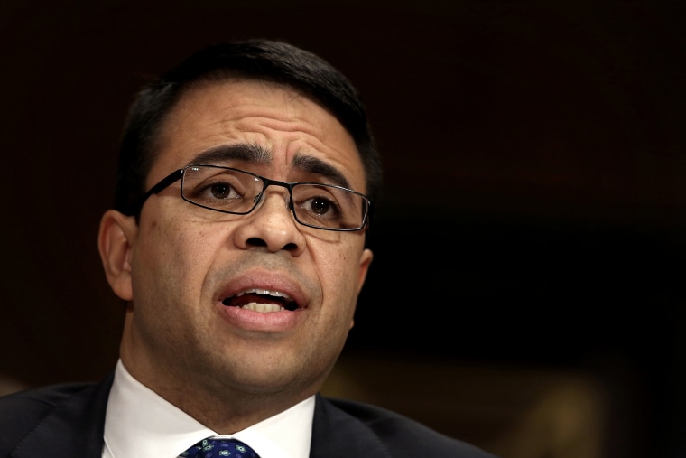 Senior counsel to the U.S. Senate Judiciary Committee Debo Adegbile testifies during his confirmation hearing before the Senate Judiciary Committee Jan. 8, 2014 on Capitol Hill in Washington, DC.