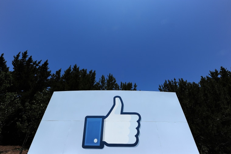 A \"Like\" icon at the Facebook main campus in Menlo Park, California.