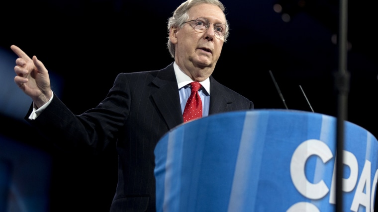 Senate Minority Leader Mitch McConnell (R-KY) gestures as he speaks at the 40th annual Conservative Political Action Conference in National Harbor, Md., March 15, 2013.