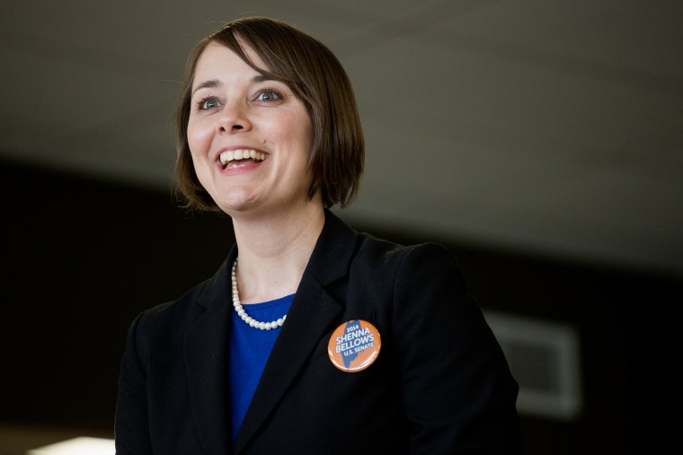 Shenna Bellows, Democratic candidate in Maine for US Senate, speaks to the Portland Democratic City Committee town caucus in the East End School cafeteria in Portland, Maine, on March 3, 2014.