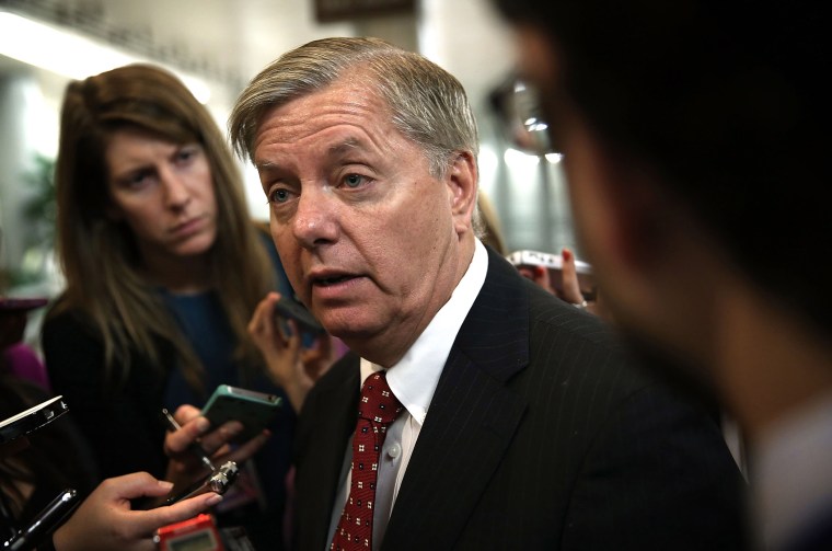 Sen. Lindsey Graham (R-SC) speaks to reporters prior to a Republican Policy Luncheon June 11, 2013 on Capitol Hill in Washington, D.C.
