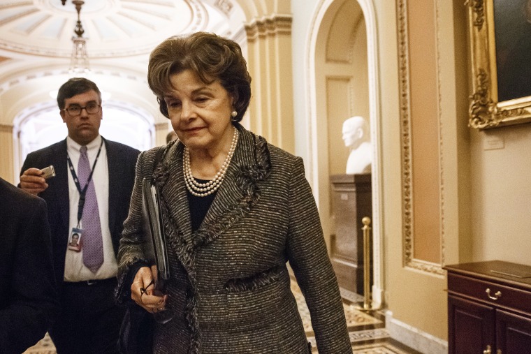 Sen. Dianne Feinstein leaves the chamber at the Capitol in Washington, March 5, 2014.
