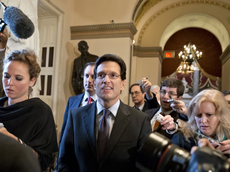 House Majority Leader Eric Cantor of Va. walks to the House chamber on Capitol Hill in Washington, Friday, October 11, 2013.
