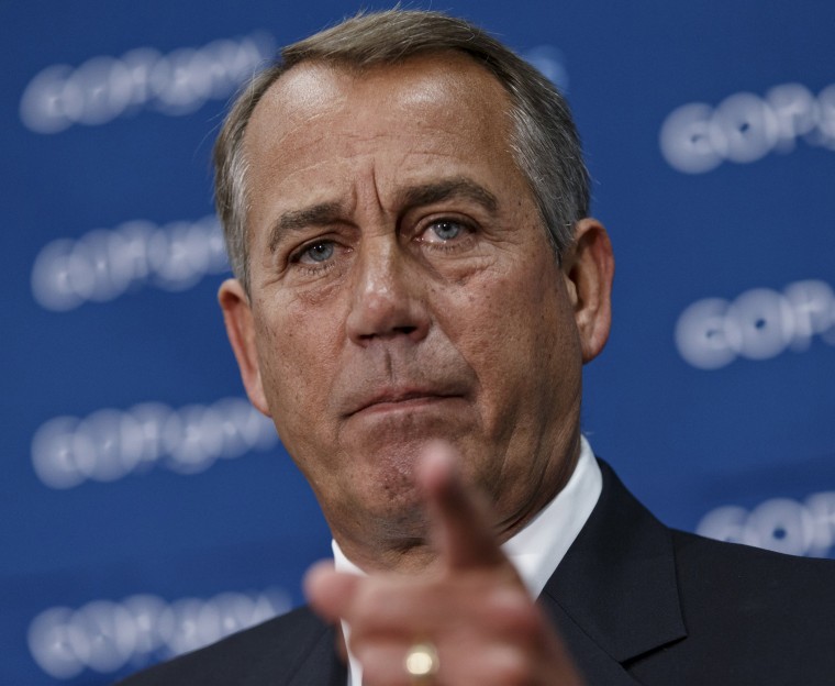 House Speaker John Boehner of Ohio meets with reporters on Capitol Hill in Washington, Wednesday, Feb. 26, 2014.