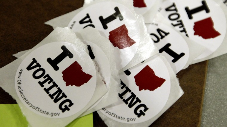 Voting stickers are seen at the Ohio Union during the U.S. presidential election at The Ohio State University in Columbus, Ohio November 6, 2012.