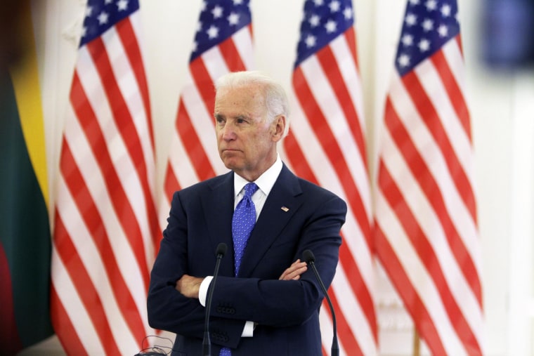 Vice President Joe Biden attends a press conference in Vilnius, Lithuania, 19 March 2014.