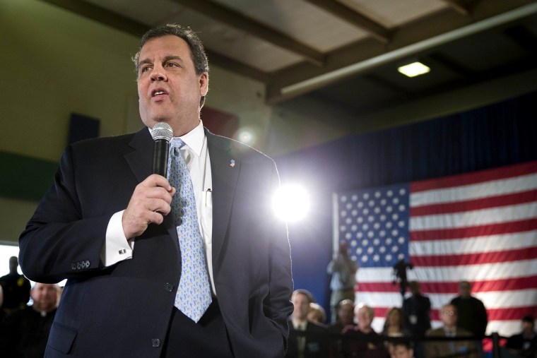 New Jersey Gov. Chris Christie addresses a gathering at a town hall-style meeting, on March 20, 2014, at St. Magdalen de Pazzi parish center in Flemington, N.J.