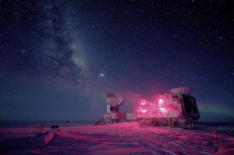 Image: The 10-meter South Pole Telescope and the BICEP Telescope at Amundsen-Scott South Pole Station