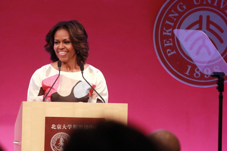 U.S. First Lady Michelle Obama delivers a speech at the Stanford Center at Peking University on March 22, 2014 in Beijing, China.