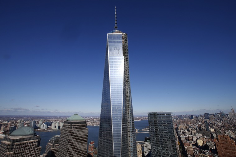 The One World Trade Center tower is seen in this picture taken from the 57th floor of 4 World Trade Center tower in New York on Nov. 8, 2013.