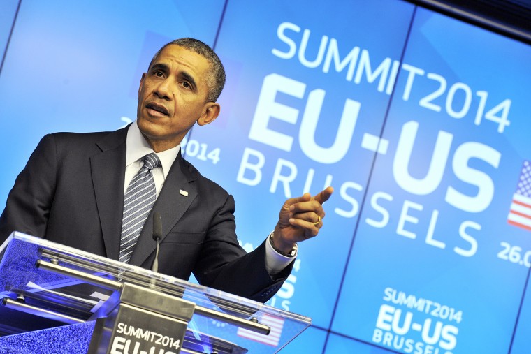US President Barack Obama holds a press conference during the EU-US Summit at the European Headquarters in Brussels on March 26, 2014.