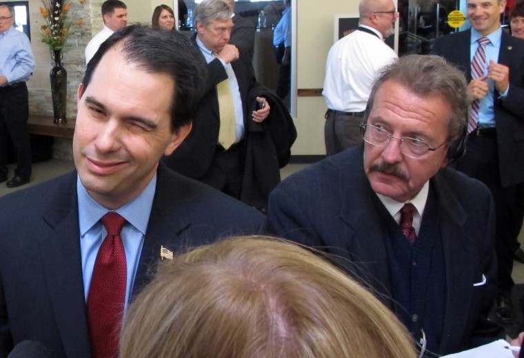 Wisconsin Republican Gov. Scott Walker on Tuesday, Feb. 25, 2014, in Fitchburg, Wis.