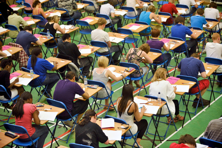 Students take an exam.