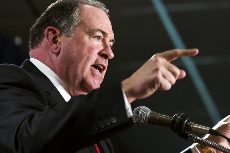Former Arkansas Governor Mike Huckabee speaks during the inaugural Freedom Summit meeting, April 12, 2014, in Manchester, N.H.
