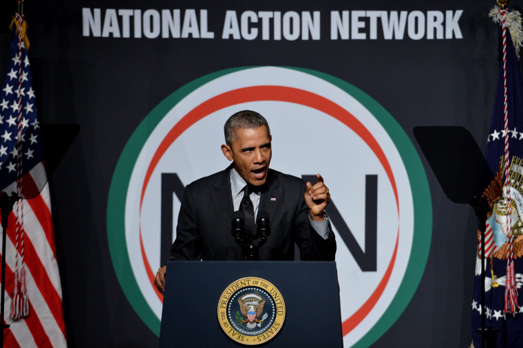 President Barack Obama addresses the National Action Network's 16th annual convention in New York, New York, April 11, 2014.
