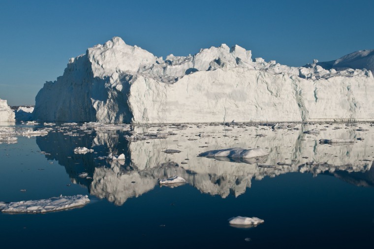 This May 30, 2012 image provided by Ian Joughin shows an iceberg in or just outside the Ilulissat fjord, that likely calved from Jakobshavn Isbrae, the fastest glacier in west Greenland.
