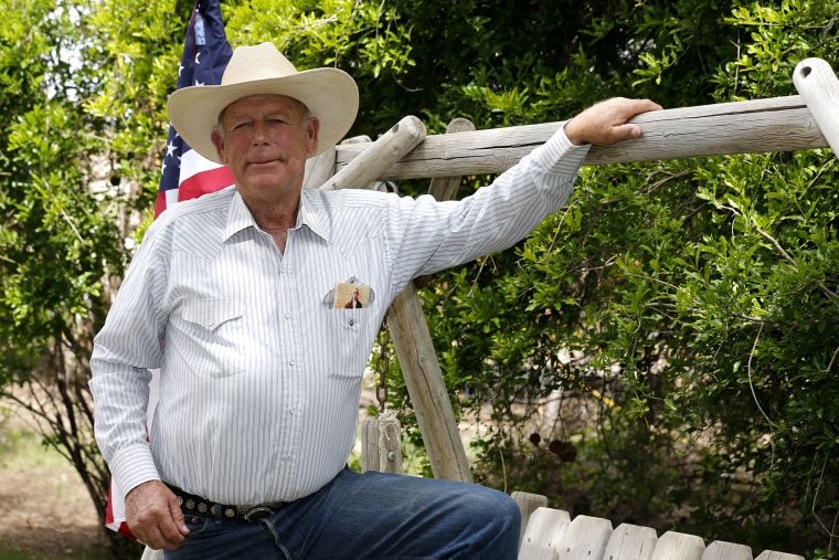 Rancher Cliven Bundy poses for a photo outside his ranch house on April 11, 2014 west of Mesquite, Nevada.