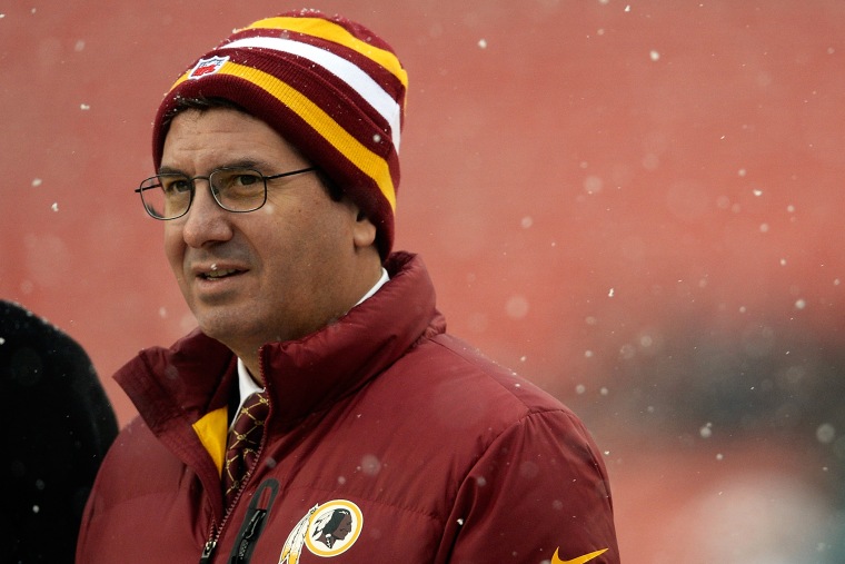 Washington Redskins owner Daniel Snyder watches warmups before an NFL game between the Kansas City Chiefs and Washington Redskins at FedExField, Dec. 8, 2013 in Landover, Md.