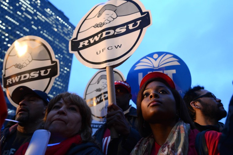 Fast-food workers protest for higher wages on Dec. 5, 2013 in New York, N.Y.