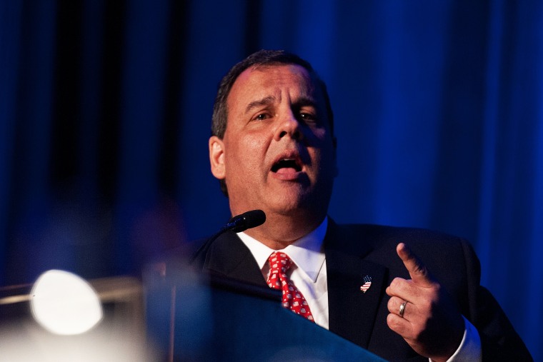 New Jersey Governor Chris Christie addresses the New Jersey Chamber of Commerce 77th annual dinner in Washington on April 22, 2014.