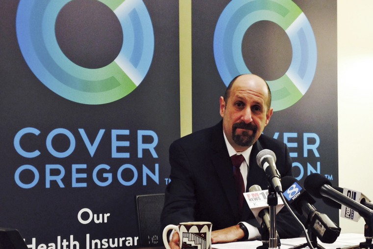 Cover Oregon Executive Director Dr. Bruce Goldberg at a news conference at Cover Oregon headquarters in Durham, Dec. 10, 2013.