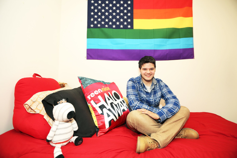 Zach Kerr in his Wheelock College dorm room, on Thursday, Feb. 13, 2014.  Zach was born a girl named Amanda.