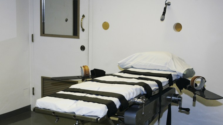 The gurney in the execution chamber at the Oklahoma State Penitentiary is pictured in McAlester, Okla.