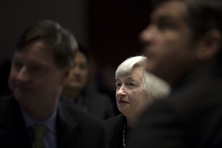 United States Federal Reserve Chair Janet Yellen waits to speak in Chicago on March 31, 2014.