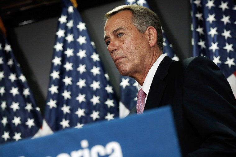 Speaker of the House John Boehner (R-OH) answers questions during a press conference April 28, 2014 in Washington, DC.