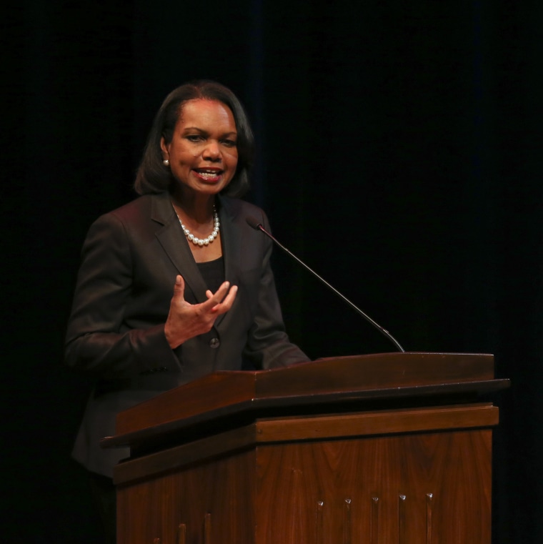 Former Secretary of State Condoleezza Rice delivers a speech at Northrop Auditorium Thursday, April 17, 2014 on the University of Minnesota campus in Minneapolis.