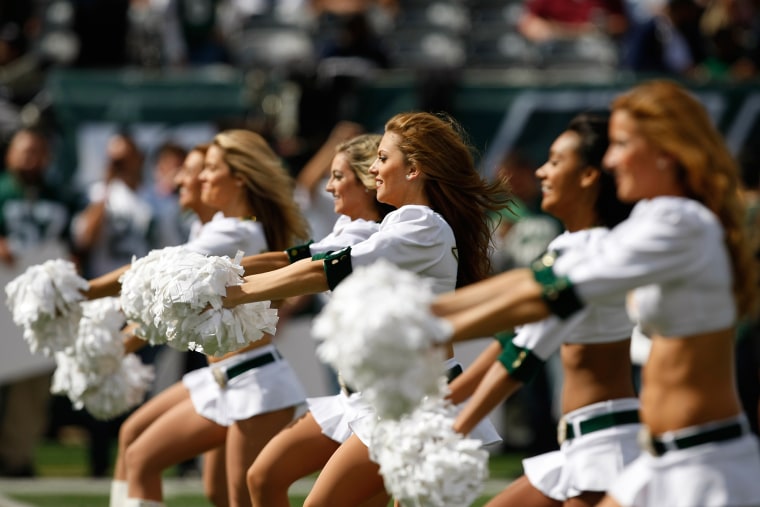 New York Jets cheerleaders perform during a football game in East Rutherford, N.J., Sept. 30, 2012.