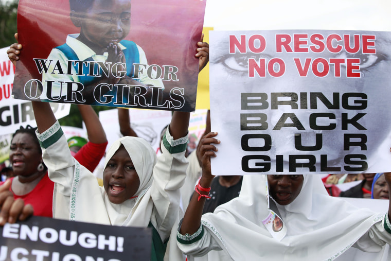 Women attend a demonstration calling on government to rescue kidnapped school girls of a government secondary school Chibok, in Lagos, Nigeria, May. 5, 2014.