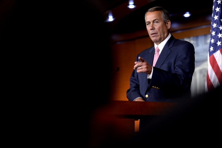 Speaker of the House John Boehner (R-OH) takes a question during a news conference on Capitol Hill in Washington DC on Feb. 27, 2014.