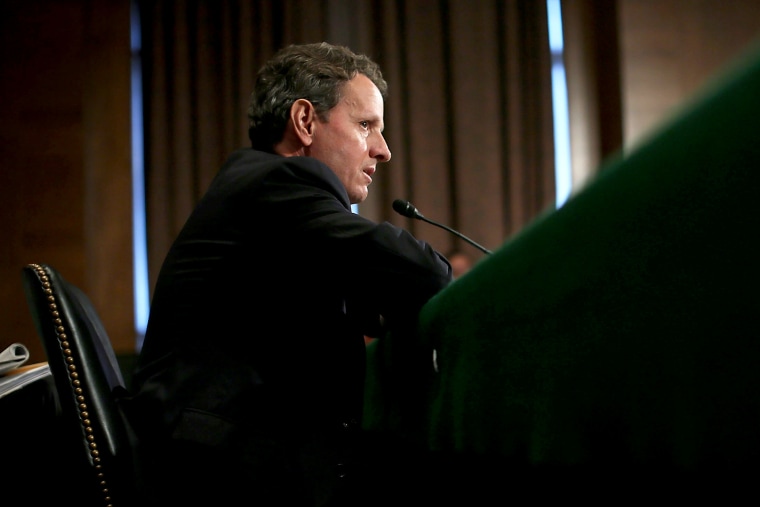 Timothy Geithner testifies during a hearing on Capitol Hill in Washington, DC.