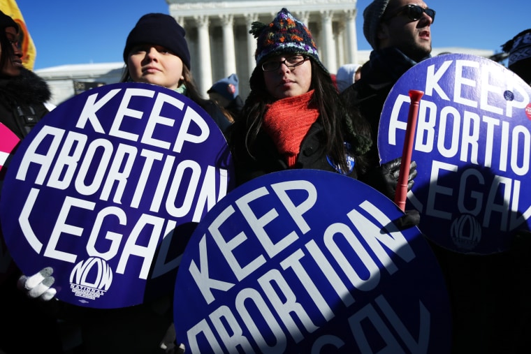 Pro-choice activists hold signs in front of the U.S. Supreme Court January 22, 2014.