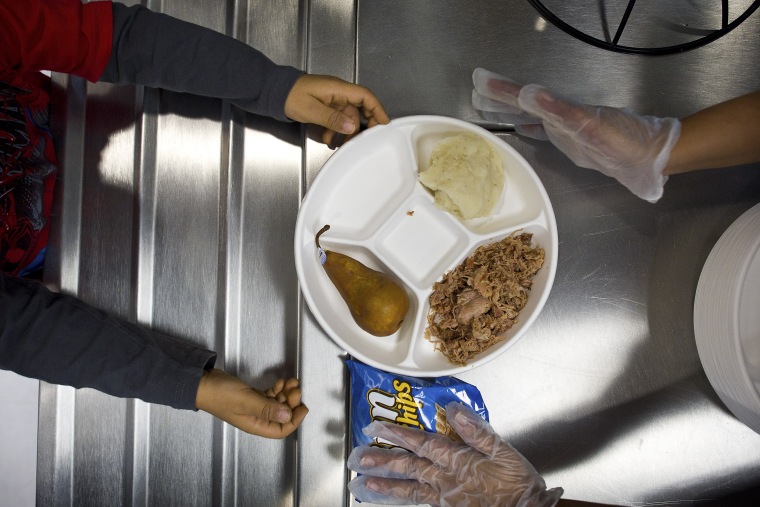 Food is served to students at a public school in New York City.
