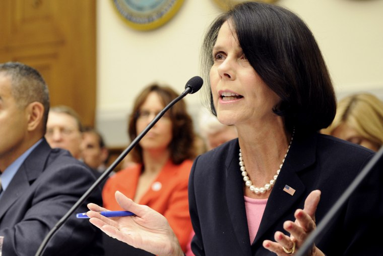 Elaine Donnelly (R), President of the Center for Military Readiness, testifies before a House Armed Services subcommittee hearing on the \"Don't Ask Don't Tell\" law for gays in the U.S. Armed Forces in Washington, D.C., July 23, 2008.