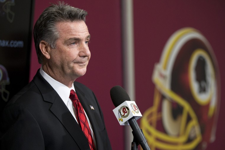 Washington Redskins Executive Vice President and General Manager Bruce Allen listens to a question during a news conference, Dec. 30, 2013, in Ashburn, Va.